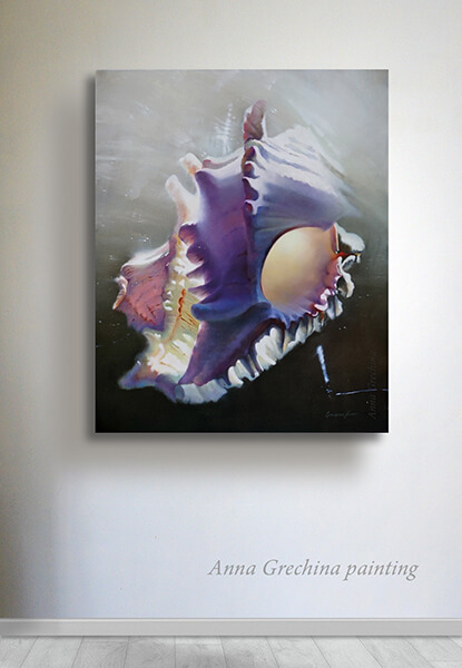 Гречина Анна, картины, живопись. "Дыхание" Натюрморт с морской раковиной.