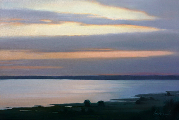 Sunset on Pleshcheyev lake. Landscape. Artist Grechina Anna