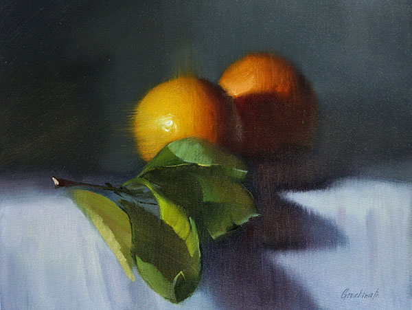 "Two oranges". Still-life. Artist Anna Grechina, painting.
