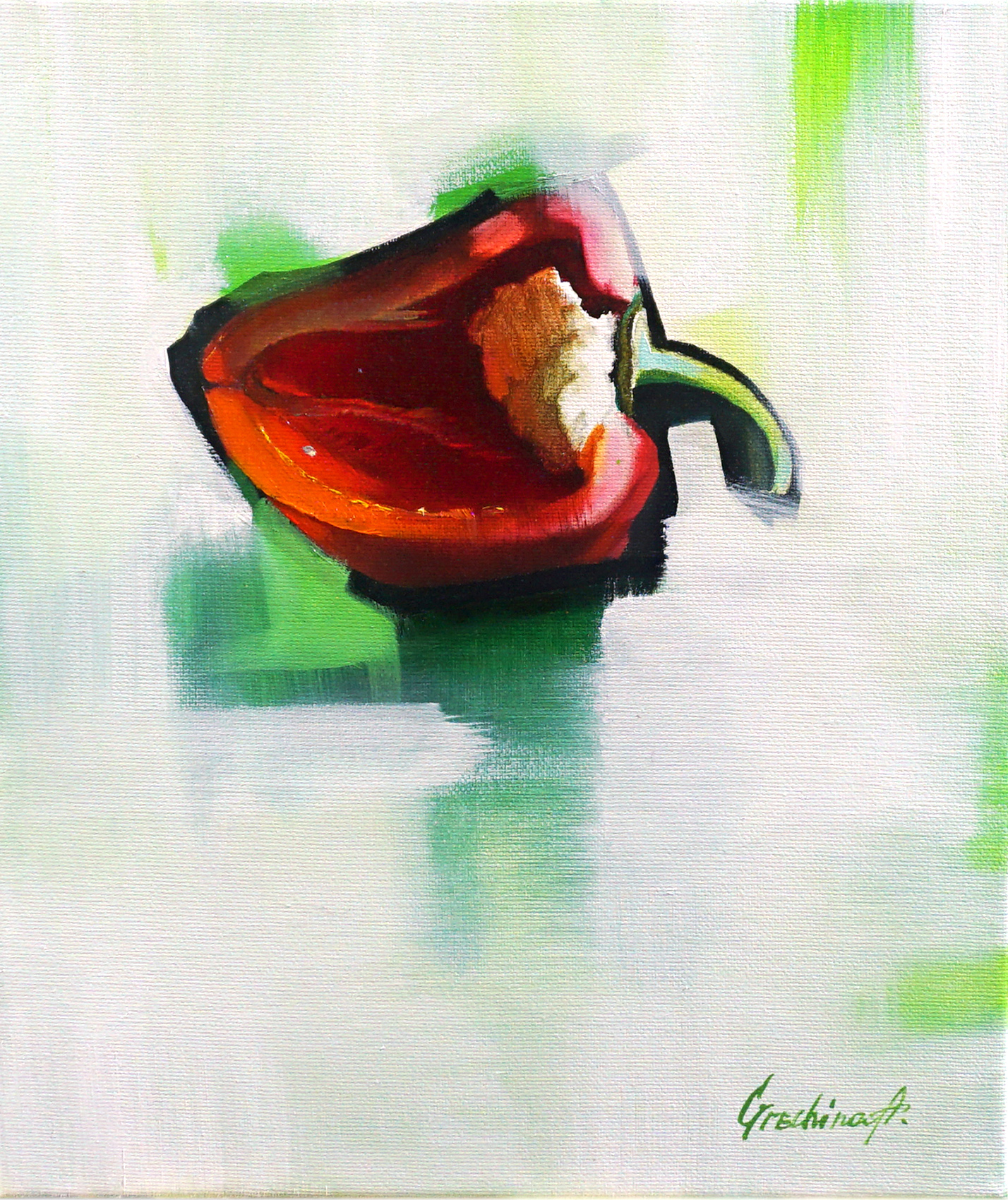 "Fresh pepper". Still-life. Artist Anna Grechina, painting.