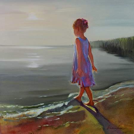 Картина Девочка и озеро.  Художник Анна Гречина. Живопись, масло.