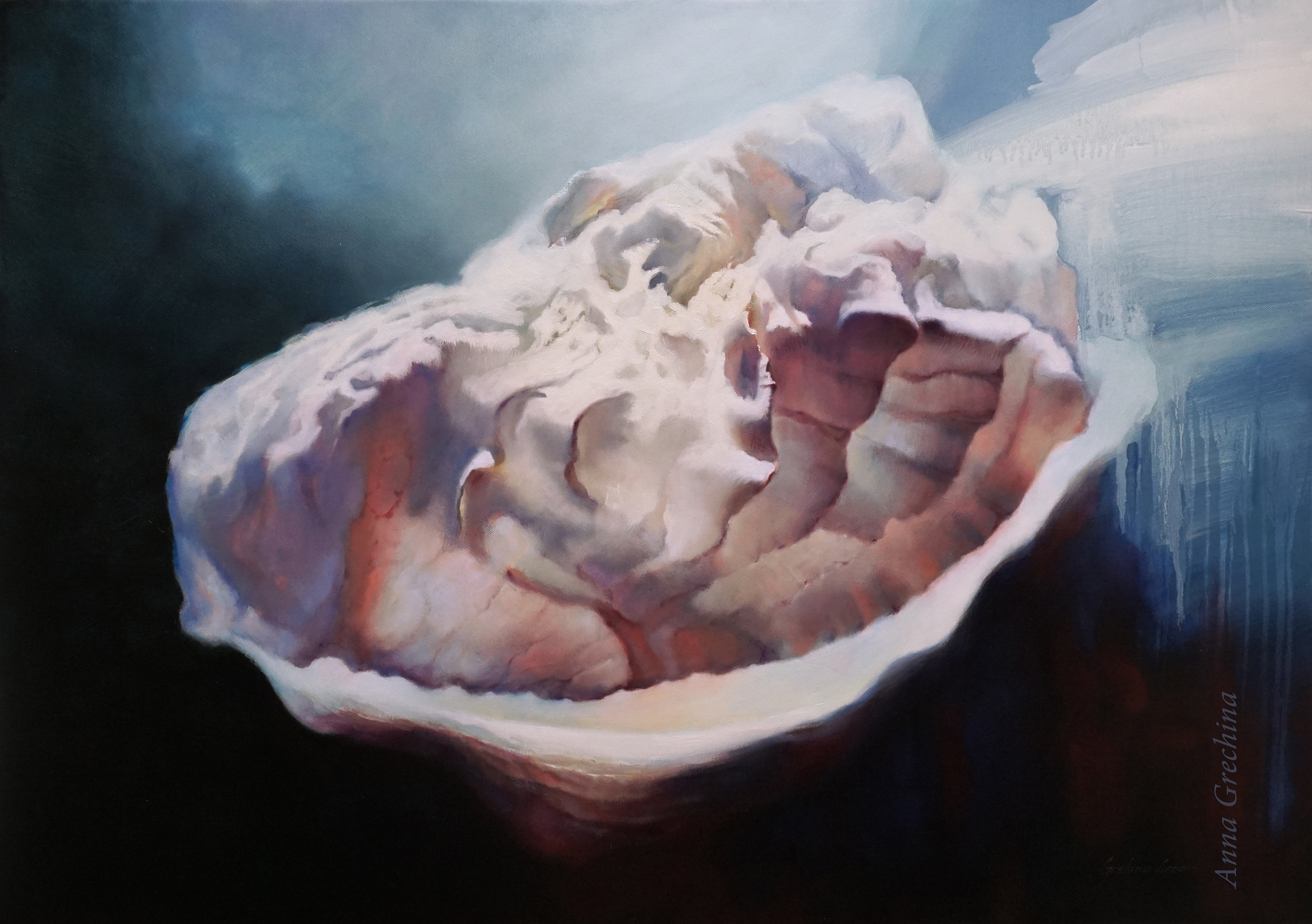 Hyperrealism, painting. Artist Anna Grechina. Still life with a shell