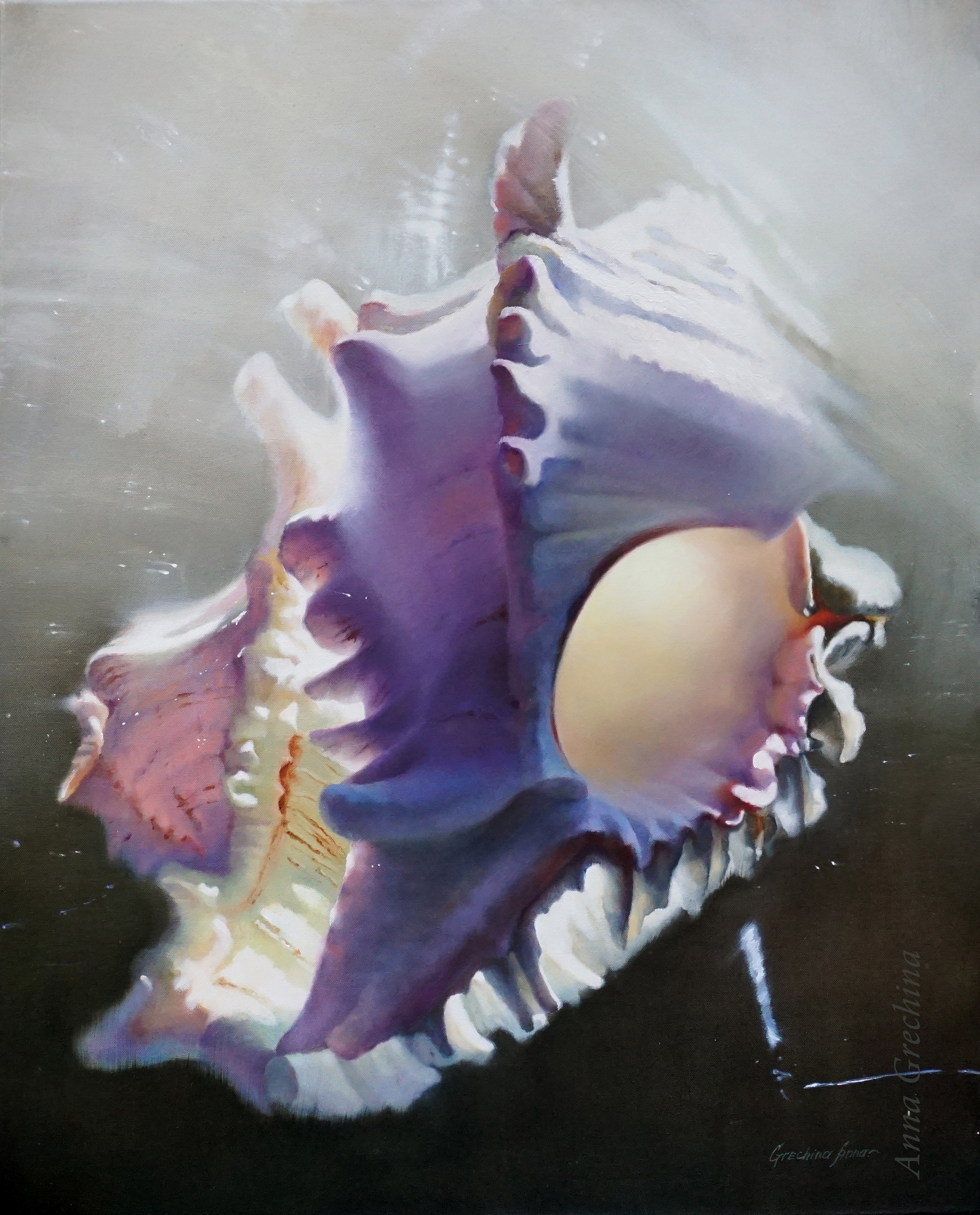 Grechina Anna painting.  "Breathing". Still life with a seashell.