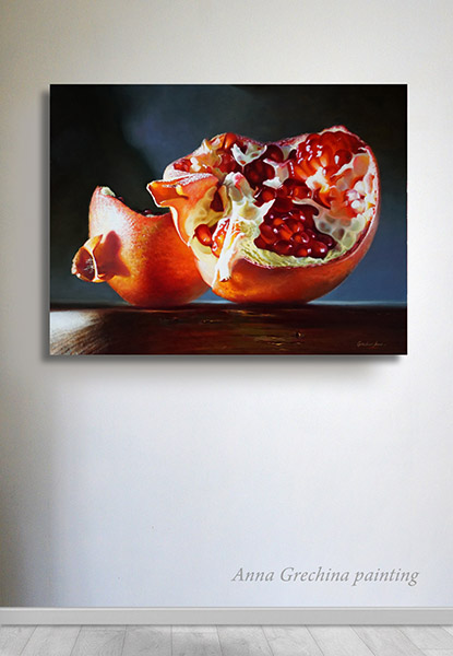 Grechina Anna, painting. Still life " Pomegranate and the evening sun"