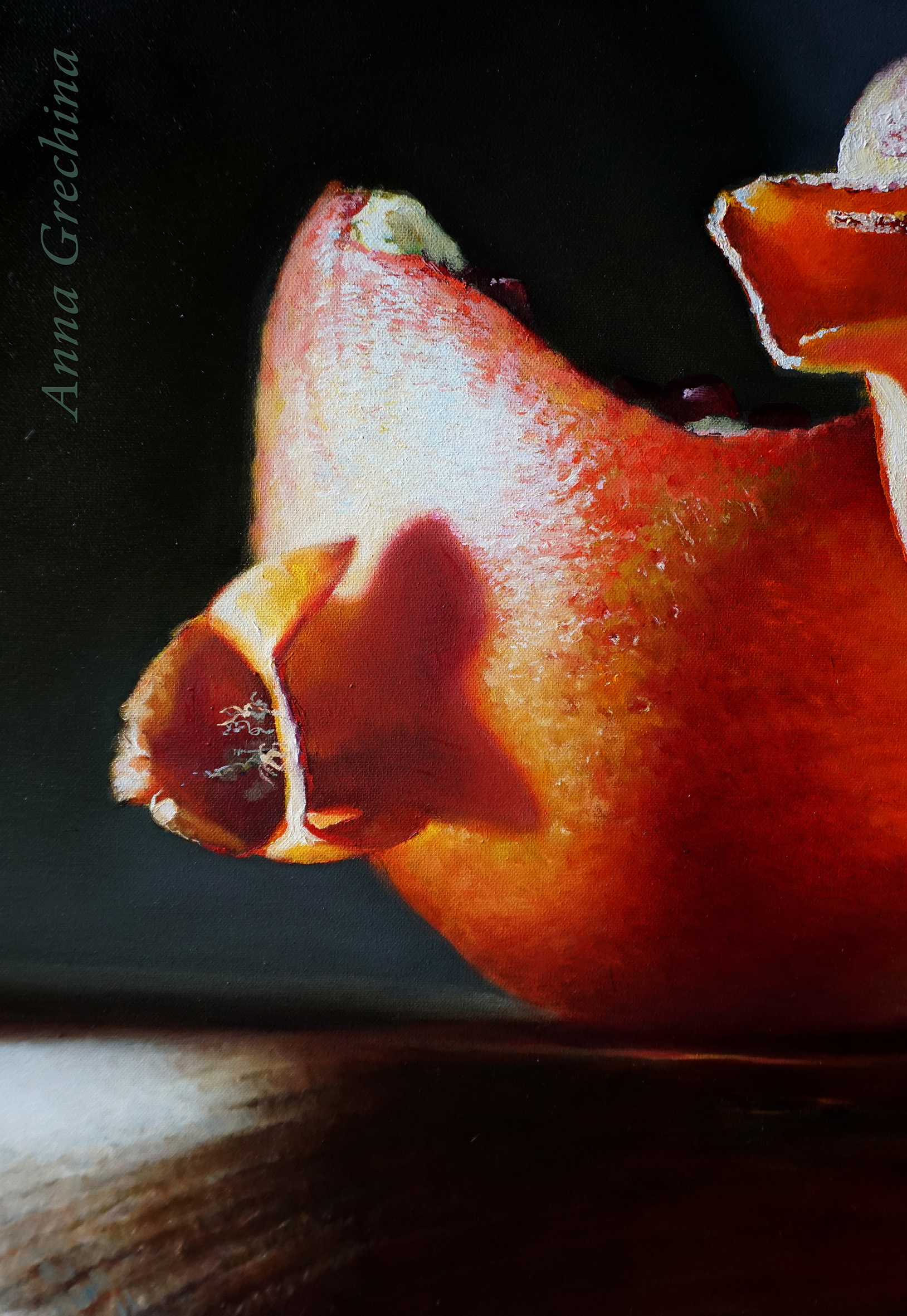 Grechina Anna paintings, painting. hyperrealism. Still life with pomegranate.
