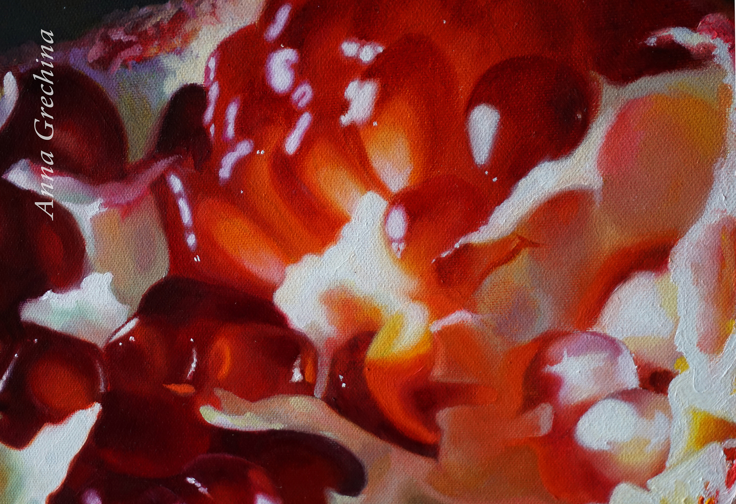 Grechina Anna paintings, painting. hyperrealism. Still life with pomegranate.