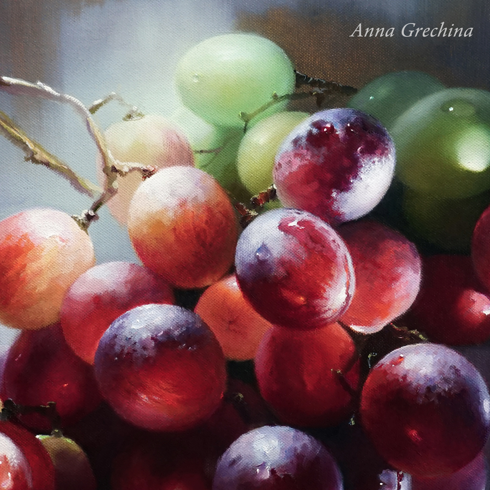 Still life with grapes. Grechina Anna artist. Painting.
