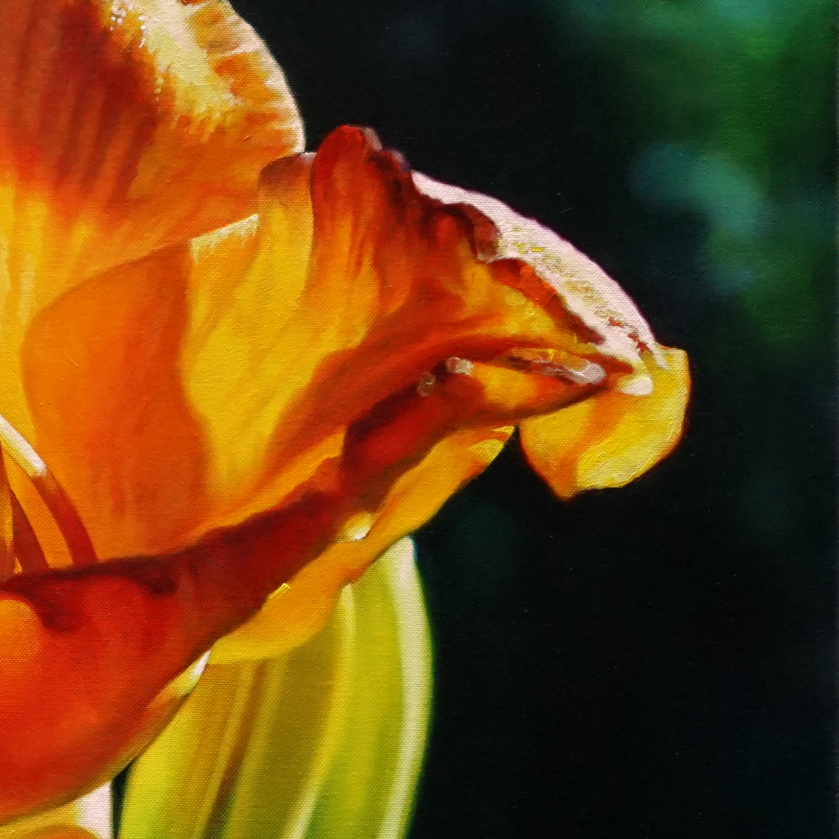 Still life with an orange lily. Painting, photorealism. Artist Anna Grechina.