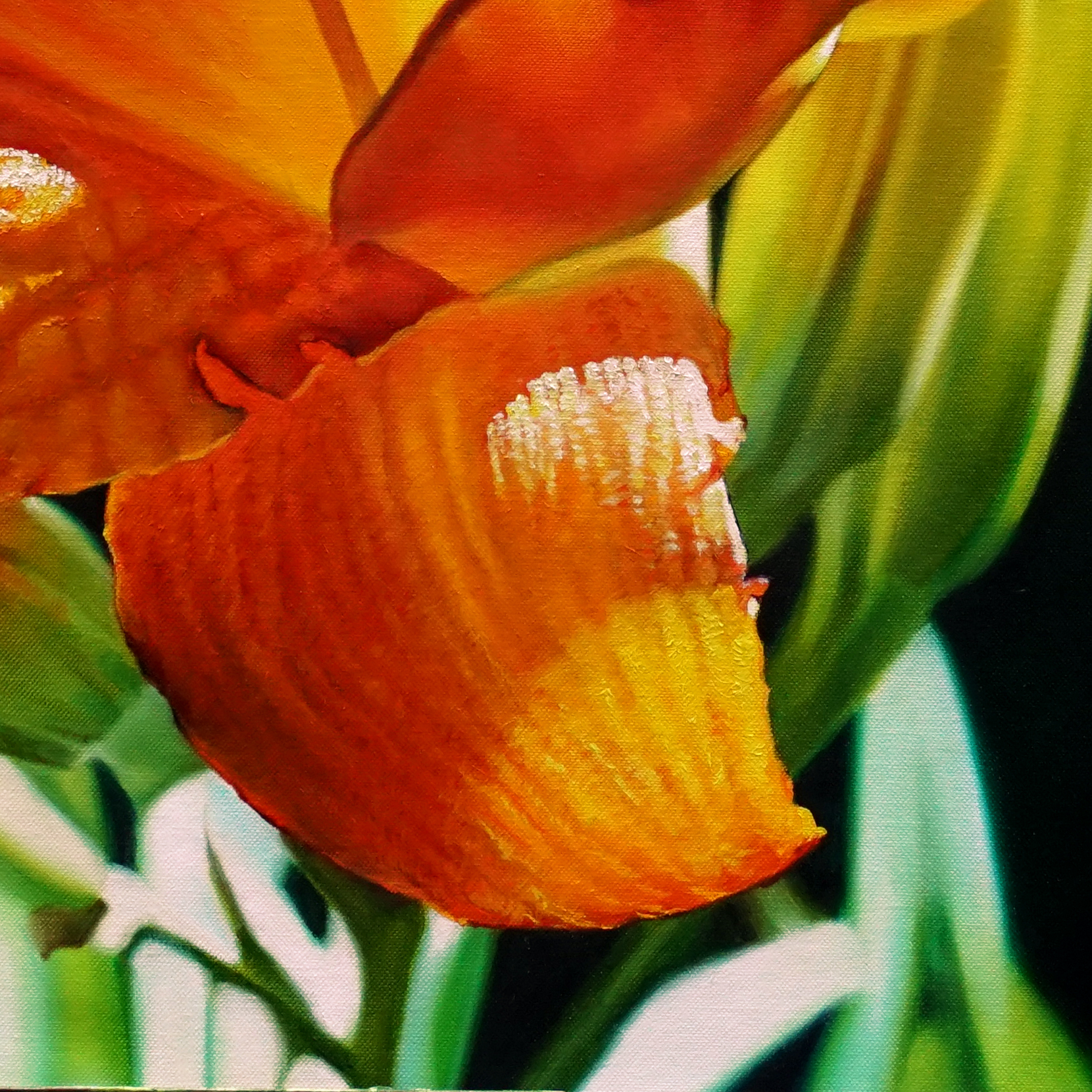 Still life with an orange lily. Painting, photorealism. Artist Anna Grechina.