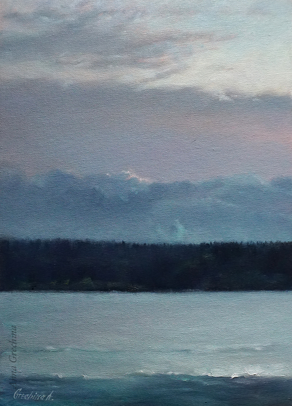 Вечер на озере Селигер, пейзаж. Художник Гречина Анна.