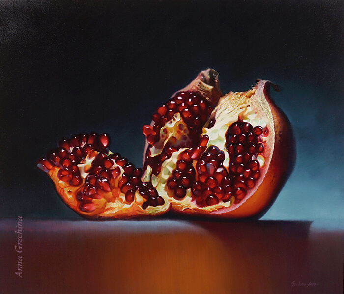 "Pomegranate heart". Hyperrealism, painting. Artist Anna Grechina.