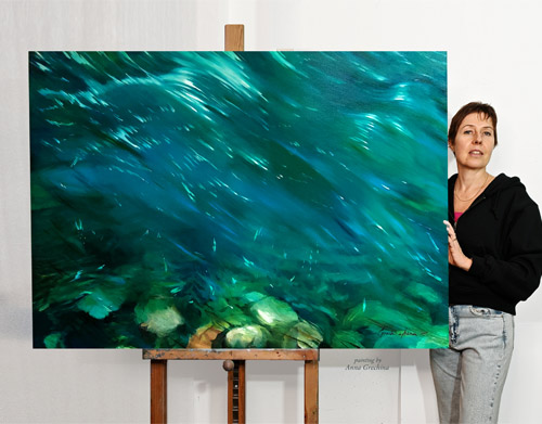 Картина Изумрудная вода.  Художник Анна Гречина. Живопись, масло.