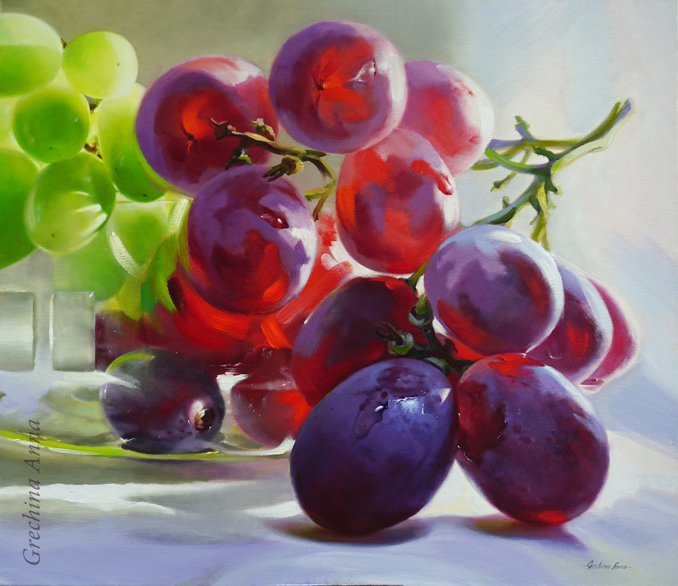 Grechina Anna painting. "Grapes and the sun". Still-life.