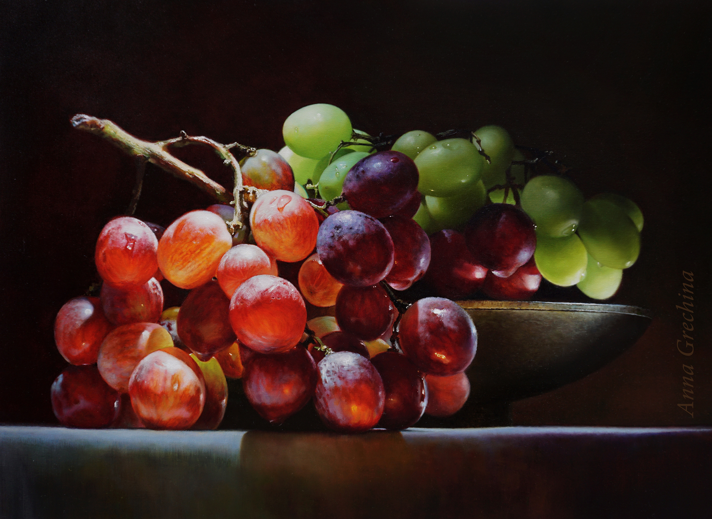 "Grapes and light". Still life, painting. Artist Anna Grechina.